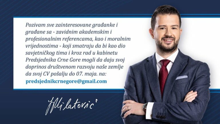 Milatović pozvao zainteresovane da se prijave za posao u kabinetu predsjednika