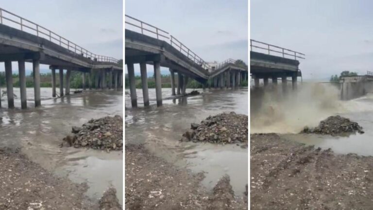 (VIDEO) Tužne scene na Zapadnoj Moravi: Most pukao i pao u vodu