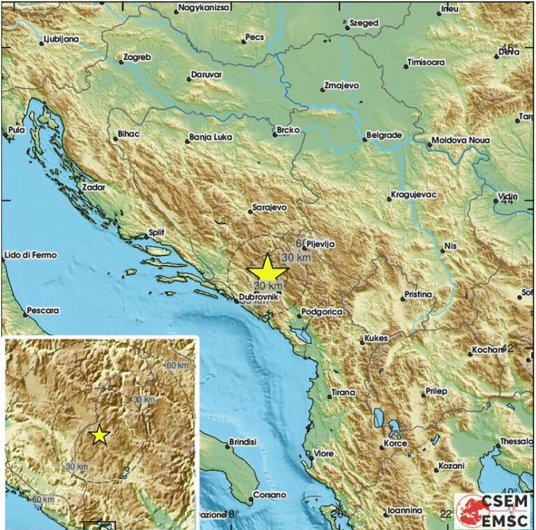 Zemljotres 4,3 Rihtera sjeverozapadno od Nikšića