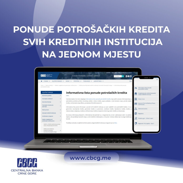 Podaci o ponudi potrošačkih kredita svih kreditnih institucija od danas na sajtu Centralne banke 