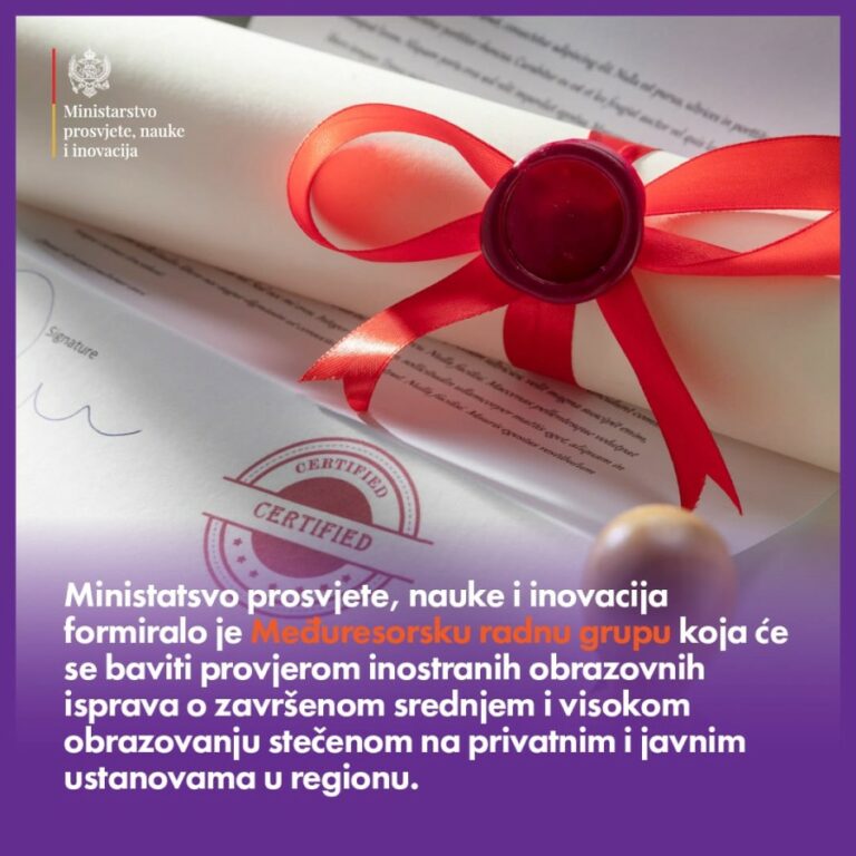 MINISTARSTVO PROSVJETE: Formirana radna grupa koja će predložiti model provjere inostranih diploma