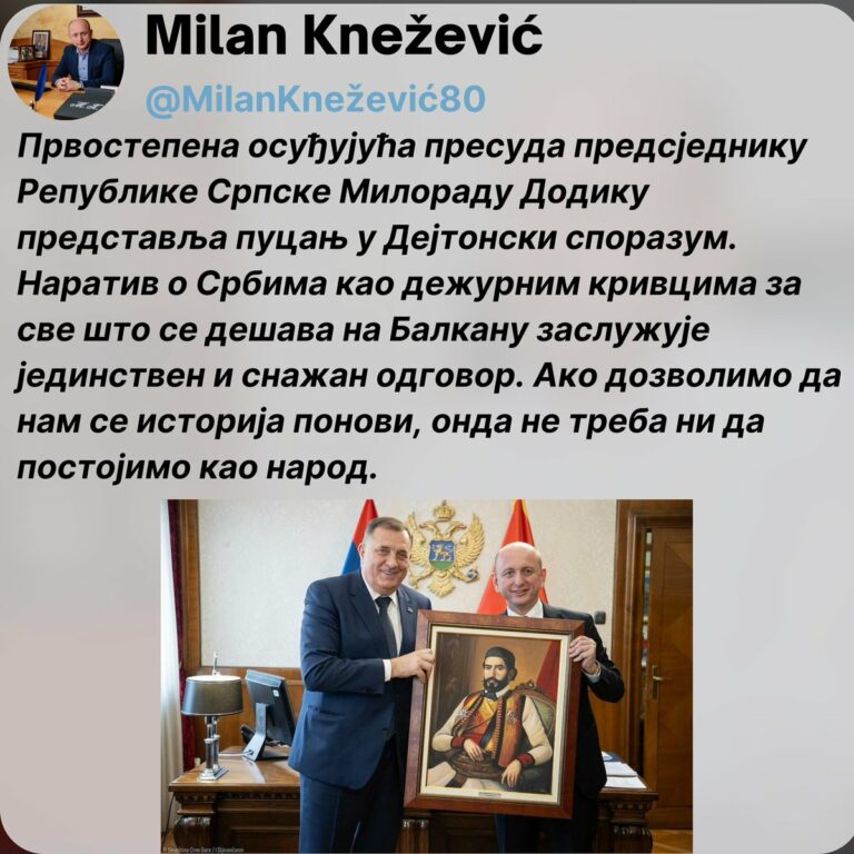 Knežević: Presuda Dodiku pucanj u Dejtonski sporazum